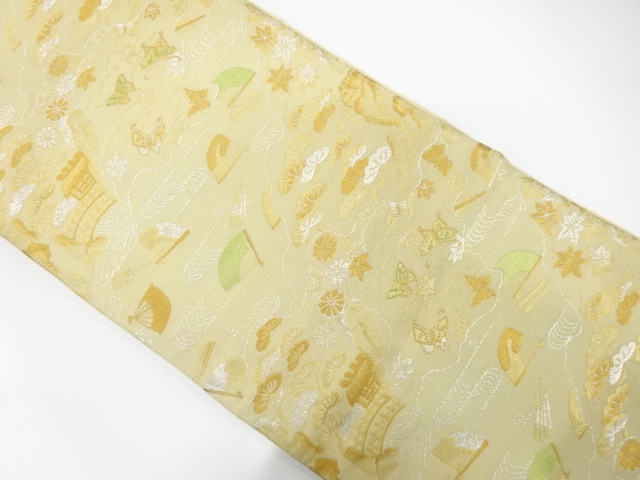 アンティーク　道長取りに扇散らし・松模様織り出し袋帯（着用可）